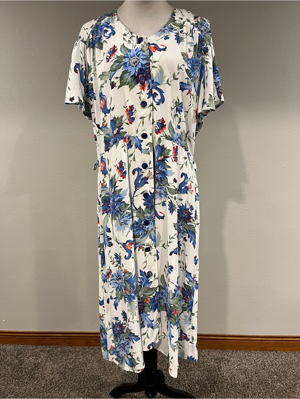 Floral Button-Front short sleeves Midi Dress size 16